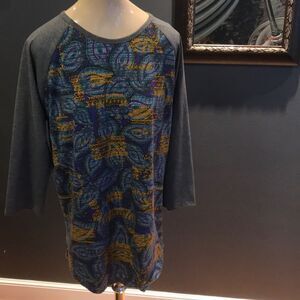 LuLaRoe Randy violet/orange/teal/gray top, large